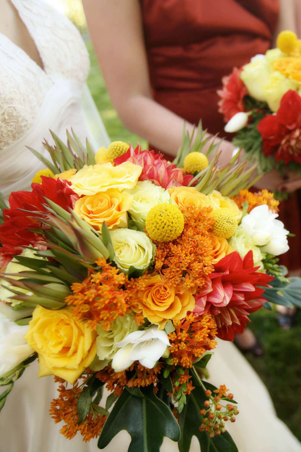 Brautstrauß in Gelb, Orange und Rot