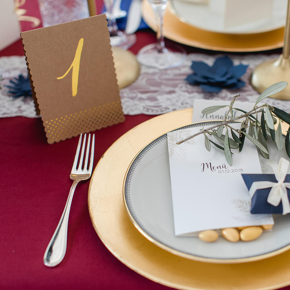 Tischnummer Hochzeit Kraftpapier gold