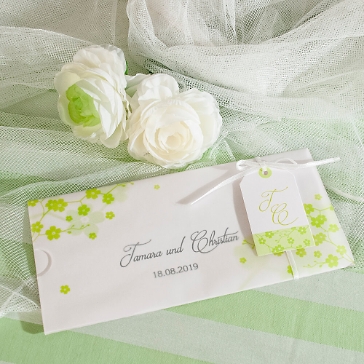 Hochzeitseinladung "Tamara" weiß-grün