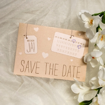 save the date Hochzeit Kraftpapier