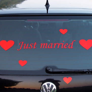 Autoaufkleber "Just married", gerade, rot