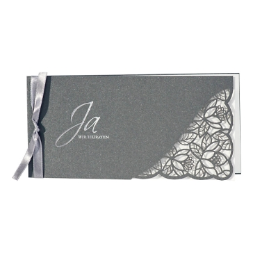 Hochzeitseinladung Avaline, grau, silber