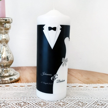 Hochzeitskerze Black & White, personalisiert schwarz weiß