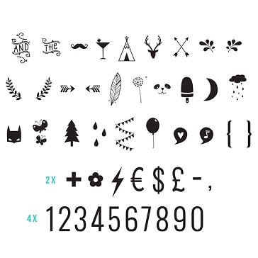 Buchstabenset Nummern und Symbole