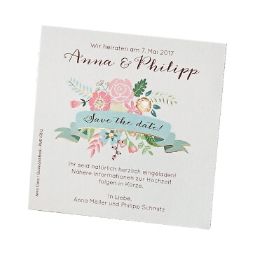 Save-the-Date-Karte zur Hochzeit mit Blütenprint