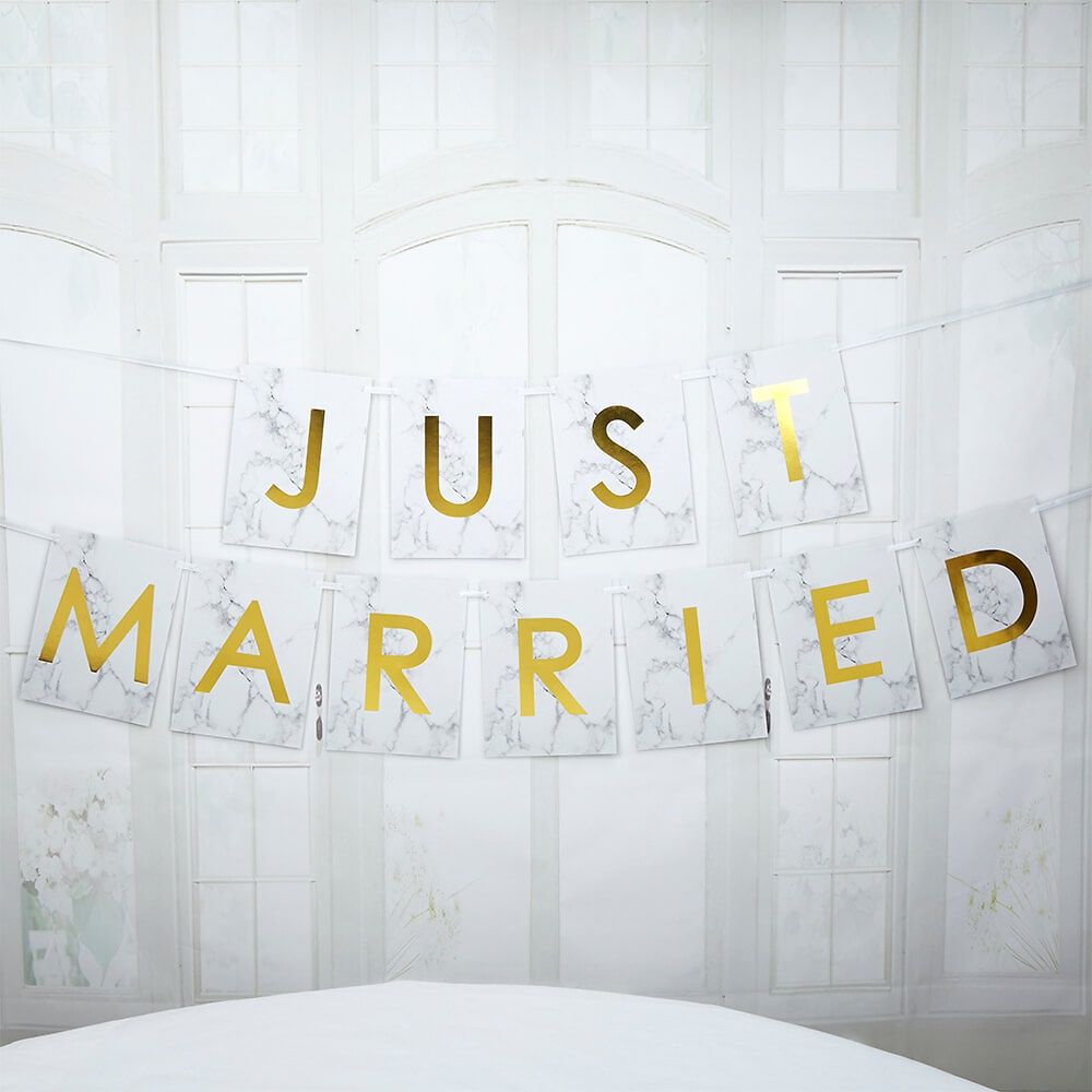 Girlande Marmor Just Married, gold, 2,5 m 