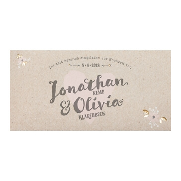 Hochzeitseinladung Olivia Kraftpapier und Herzen