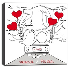 leinwand gaestebuch hochzeitsauto rot