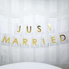 Girlande Marmor Just Married, gold, 2,5 m