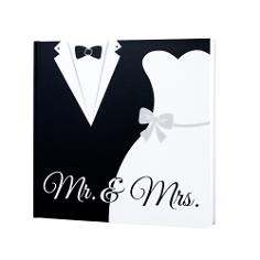 Gästebuch Hochzeit "Black & White", Mr & Mrs, mit Brautpaar, quadratisch