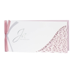 Hochzeitseinladung Avaline, wei&szlig;, rosa