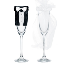 Kleidung f&uuml;r Sektgl&auml;ser Braut & Br&auml;utigam