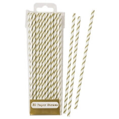 Papier-Trinkhalme Streifen, 30 St., gold-weiß - hübsche Trinkhalme zur Hochzeit Papier-Trinkhalme Streifen, 30 St., gold-weiß - hübsche Trinkhalme zur Hochzeit