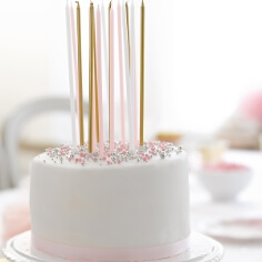 Partykerzen lang & d&uuml;nn, 16 St., rosa, wei&szlig;, gold