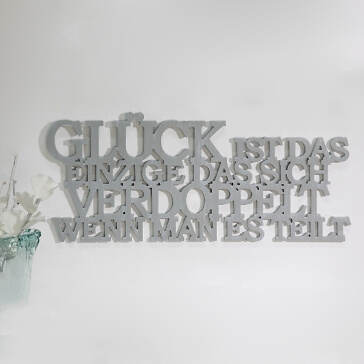 Geschenkidee Holzschriftzug "Glück" in Grau