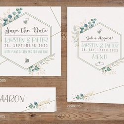 Hochzeitseinladungen Botanical - Greenery, Floral, Kraftpapier & Gold
