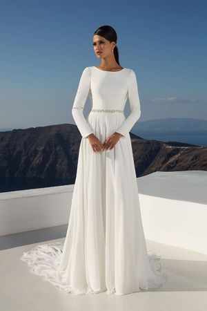 Justin Alexander - Langärmeliges Kleid aus Crepe mit Wasserfallausschnitt
