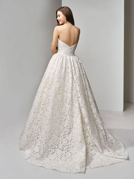 Gemustertes Brautkleid von Beautiful Bridal Rückenansicht mit tiefem V-Ausschnitt und Schleppe