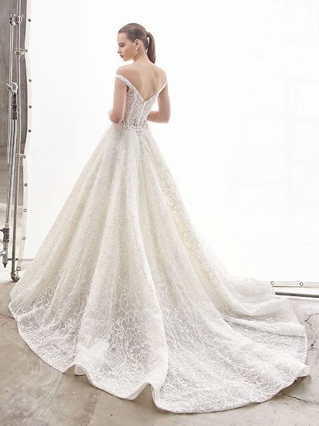 Märchenhaftes Brautkleid von Enzoani aus Tüll Rückenansicht