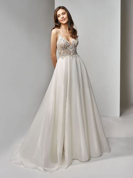 Brautkleid von Beautiful Bridal in A-Linie mit transparentem Oberteil mit Perlen