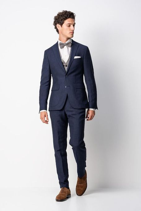 KUHN Maßkonfektion Bräutigam Anzug Leinen-Mischung blau