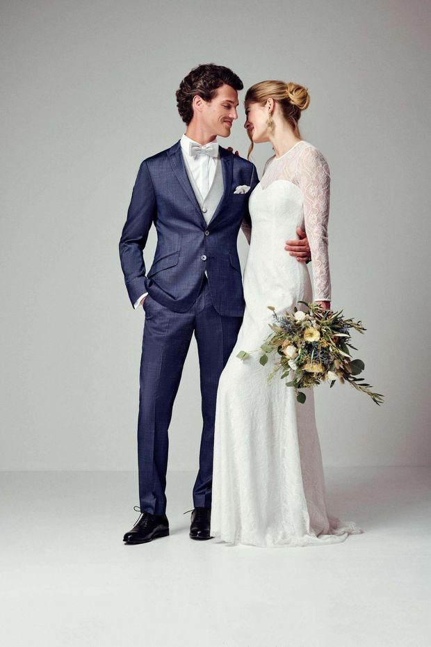 Luxuriöser Seiden Hochzeitsanzug in Denimblau