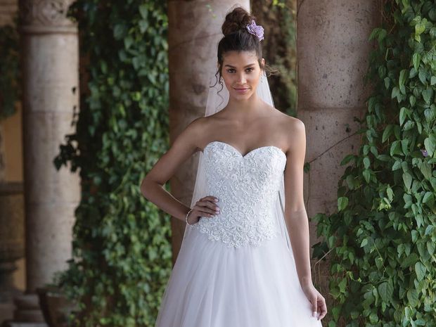 Romantic-Fashion Brautkleid Hochzeitskleid Weiß Modell W081 A-Linie Lang Satin Organza Perlen Pailletten DE