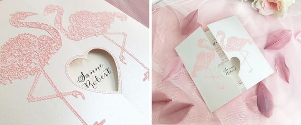 Hochzeitseinladung Tianna, Spitze in Flockdruck Rosa Pink
